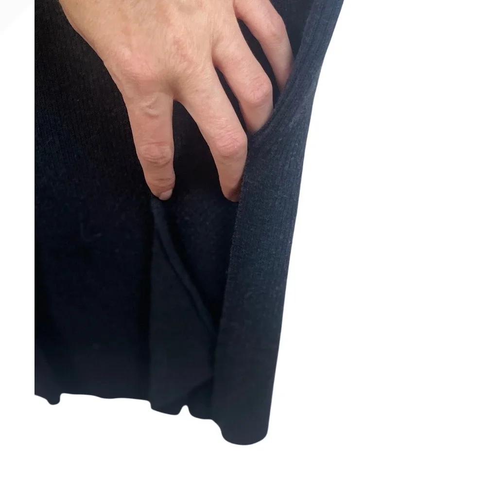 Alo Yoga Salana Knit High-Waist Wide Leg Pant Black Ribbed Side Slit XS